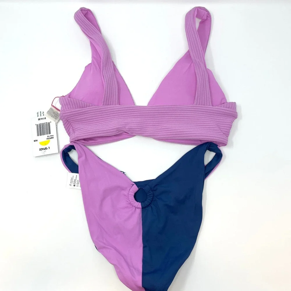 L*SPACE Rib Fisher Mercury Bikini Set In Indigo Rosebud Size Small New